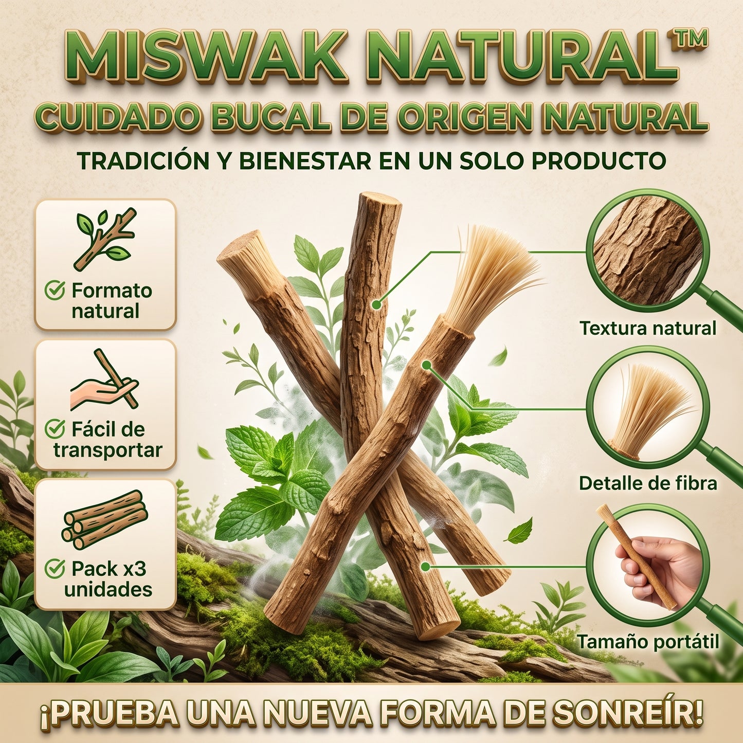 Miswak Natural™ Pack x3 cepillo dental natural tradicional