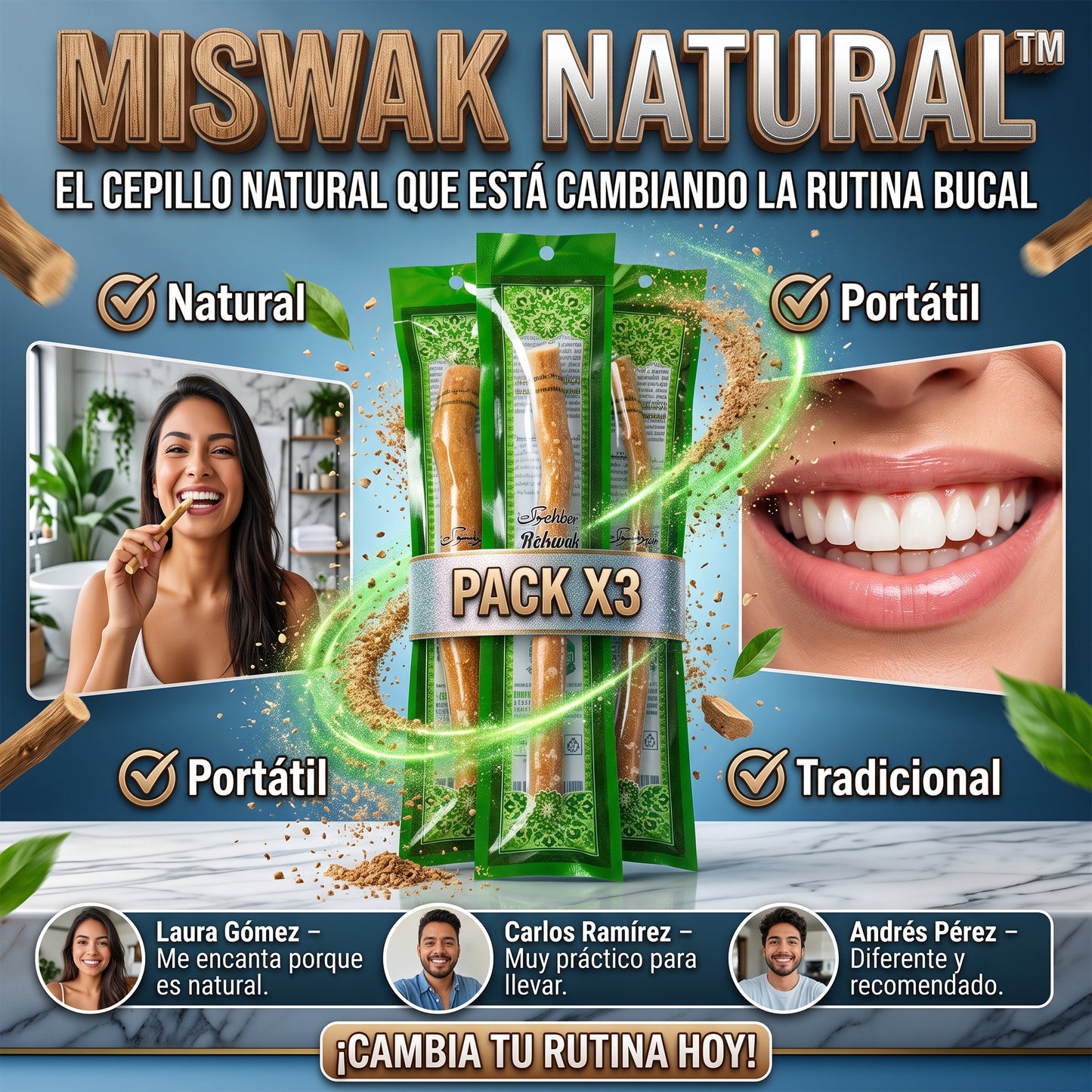 Miswak Natural™ Pack x3 cepillo dental natural tradicional
