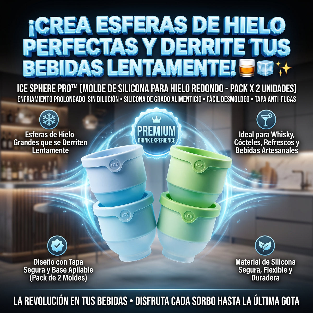 ICE SPHERE PRO™ Moldes de Esferas de Hielo de Silicona x 2und