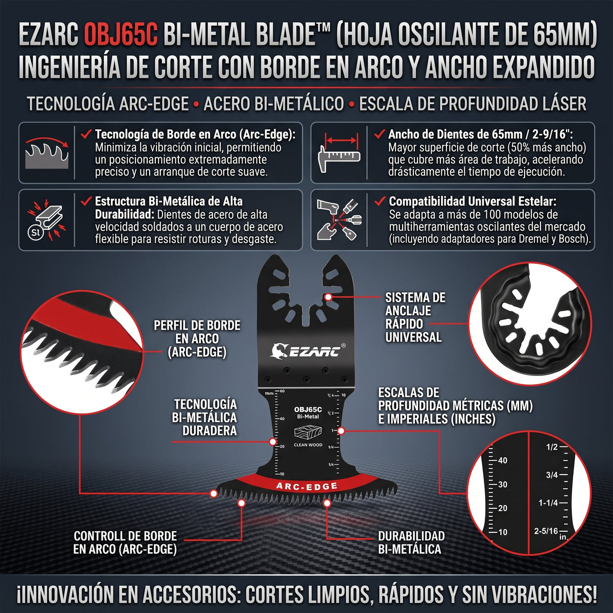 EZARC BLADE™ Cuchilla Oscilante Bimetálica con Borde en Arco 2x1