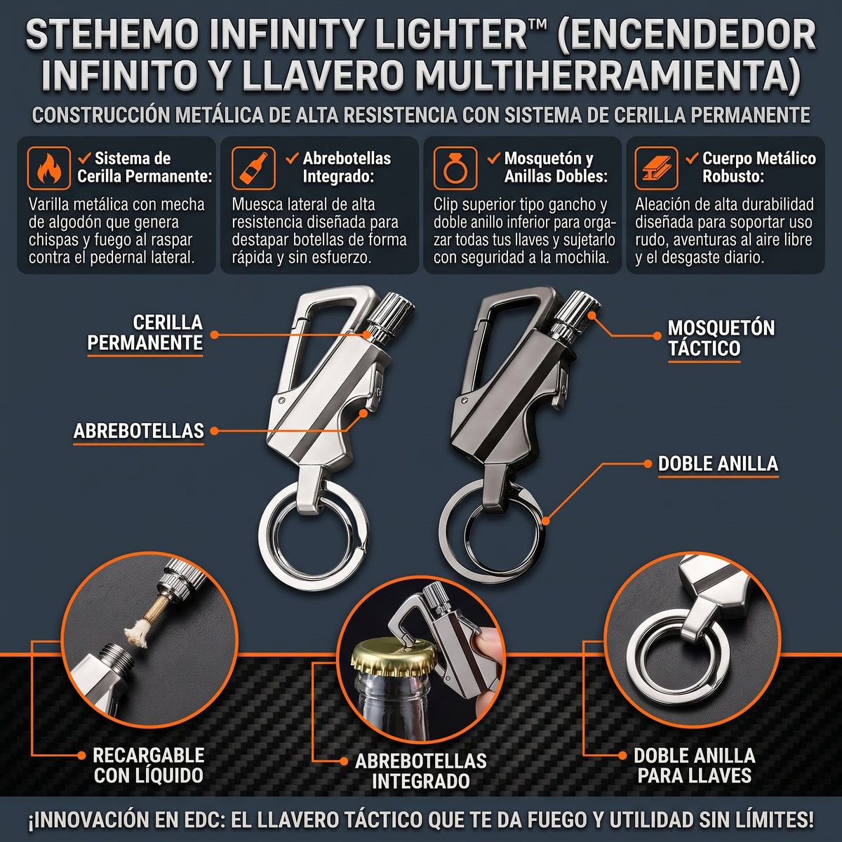 STEHEMO LIGHTER™ Encendedor Infinito y Llavero Multiherramienta