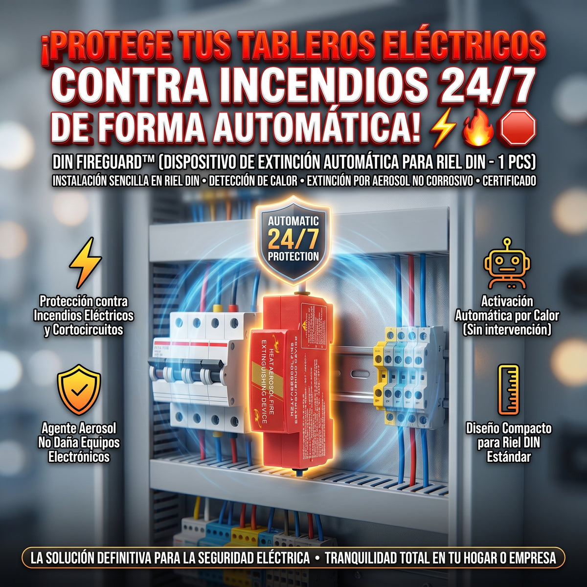 DIN FIREGUARD™ Extintor Automático para Riel DIN / Tableros Eléctricos