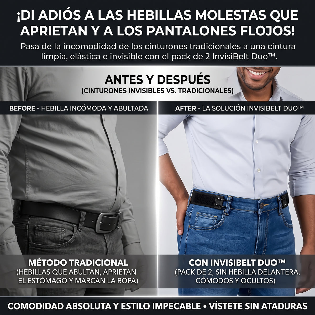 INVISIBELT DUO™ Cinturón Elástico Ajustable sin Hebilla con Gancho set 2