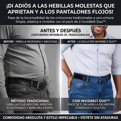 INVISIBELT DUO™ Cinturón Elástico Ajustable sin Hebilla con Gancho set 2