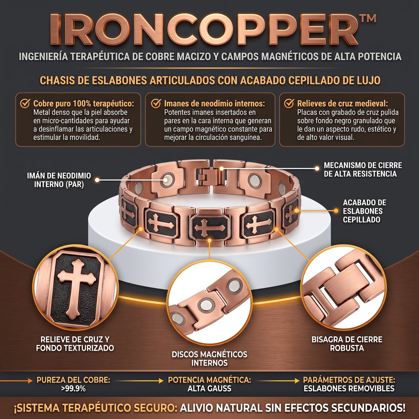 IronCopper™ Brazalete Magnético de Cobre Puro 100%