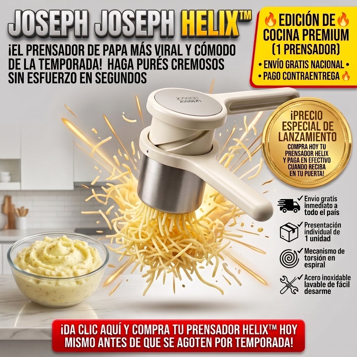 Joseph Joseph Helix™ Prensador Manual de Papa y Verduras