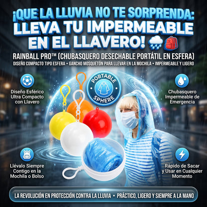 RAINBALL™ Chubasquero Portátil de Emergencia en Llavero Esférico x2 und
