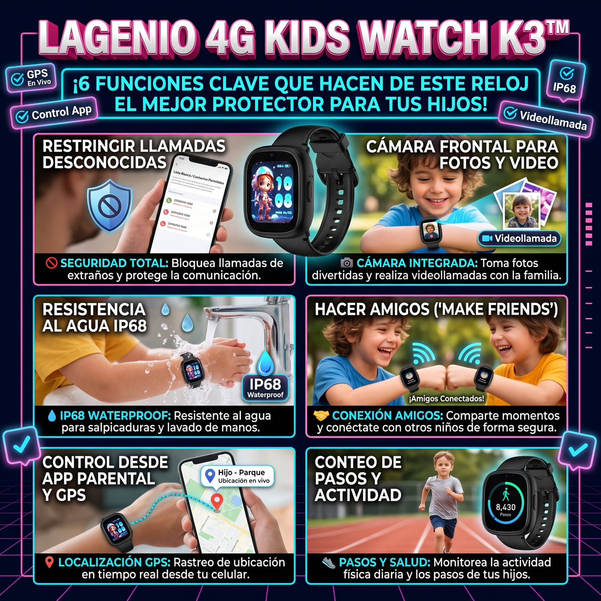 LAGENIO K3 PRO™ Smartwatch 4G con GPS para Niños