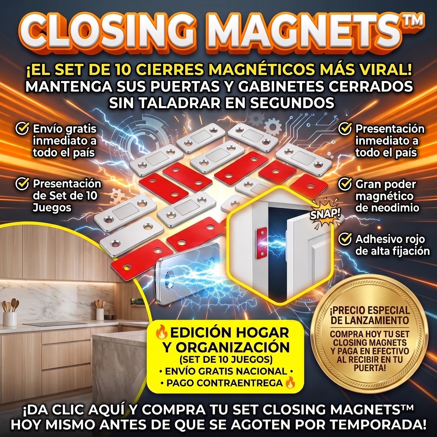 Closing Magnets™ Cierres Magnéticos Puertas y Cajones X 10 Uds