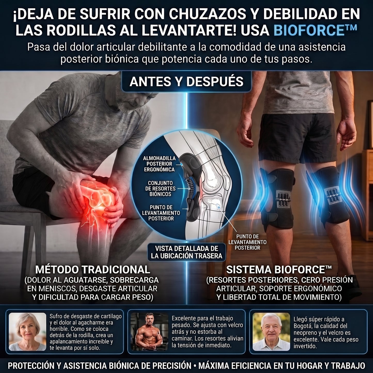 BIOFORCE™ Rodillera Biónica de Soporte Articular con Resortes de Asistencia