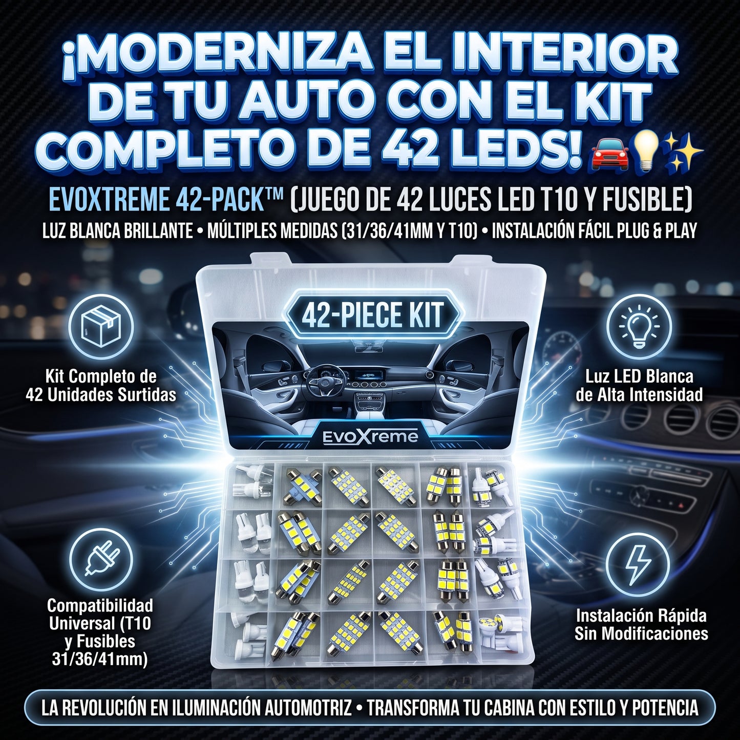 EVOXTREME™ Juego de 42 Luces LED para tu Automóvil