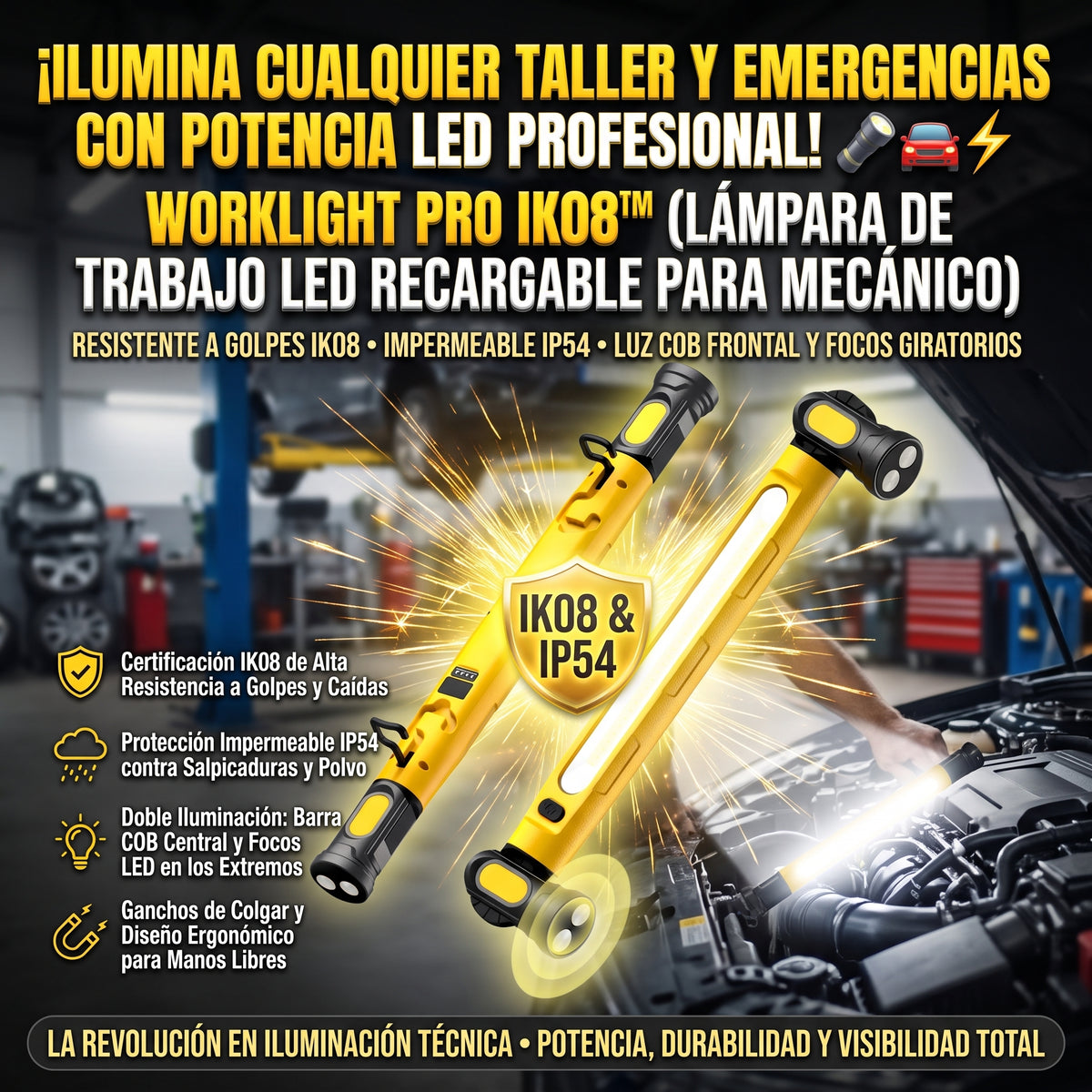 WORKLIGHT™ Lámpara de Emergencia y Luz de Trabajo LED Recargable 2x1