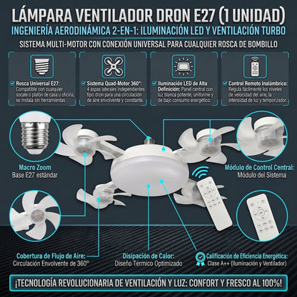AEROLIGHT DRONE™ Lámpara LED con Ventilador Múltiple Estilo Dron