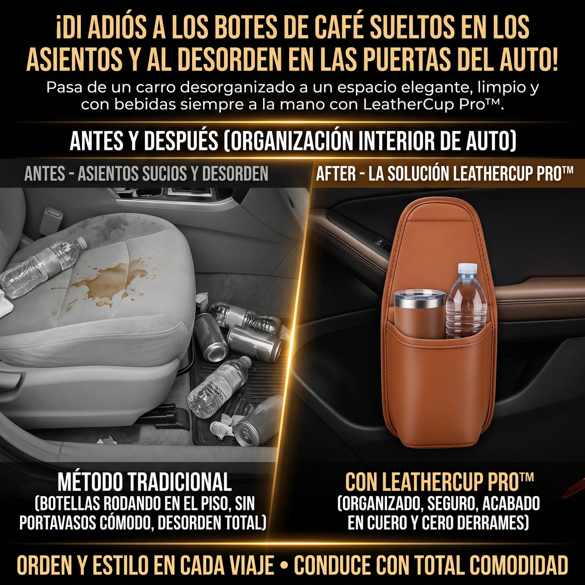 LEATHERCUP™ Organizador Porta Vasos de Cuero para Puerta de Auto