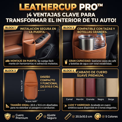 LEATHERCUP™ Organizador Porta Vasos de Cuero para Puerta de Auto