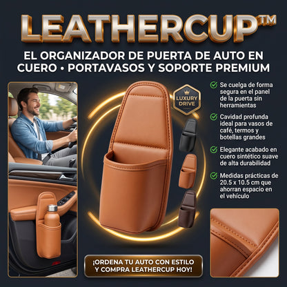 LEATHERCUP™ Organizador Porta Vasos de Cuero para Puerta de Auto
