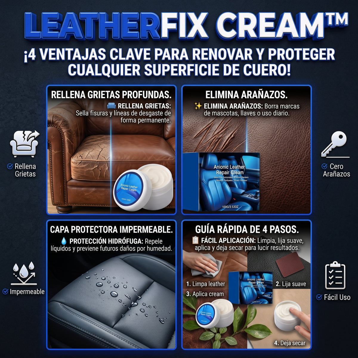 LEATHERFIX™ (100g) Crema Reparadora y Restauradora de Cuero