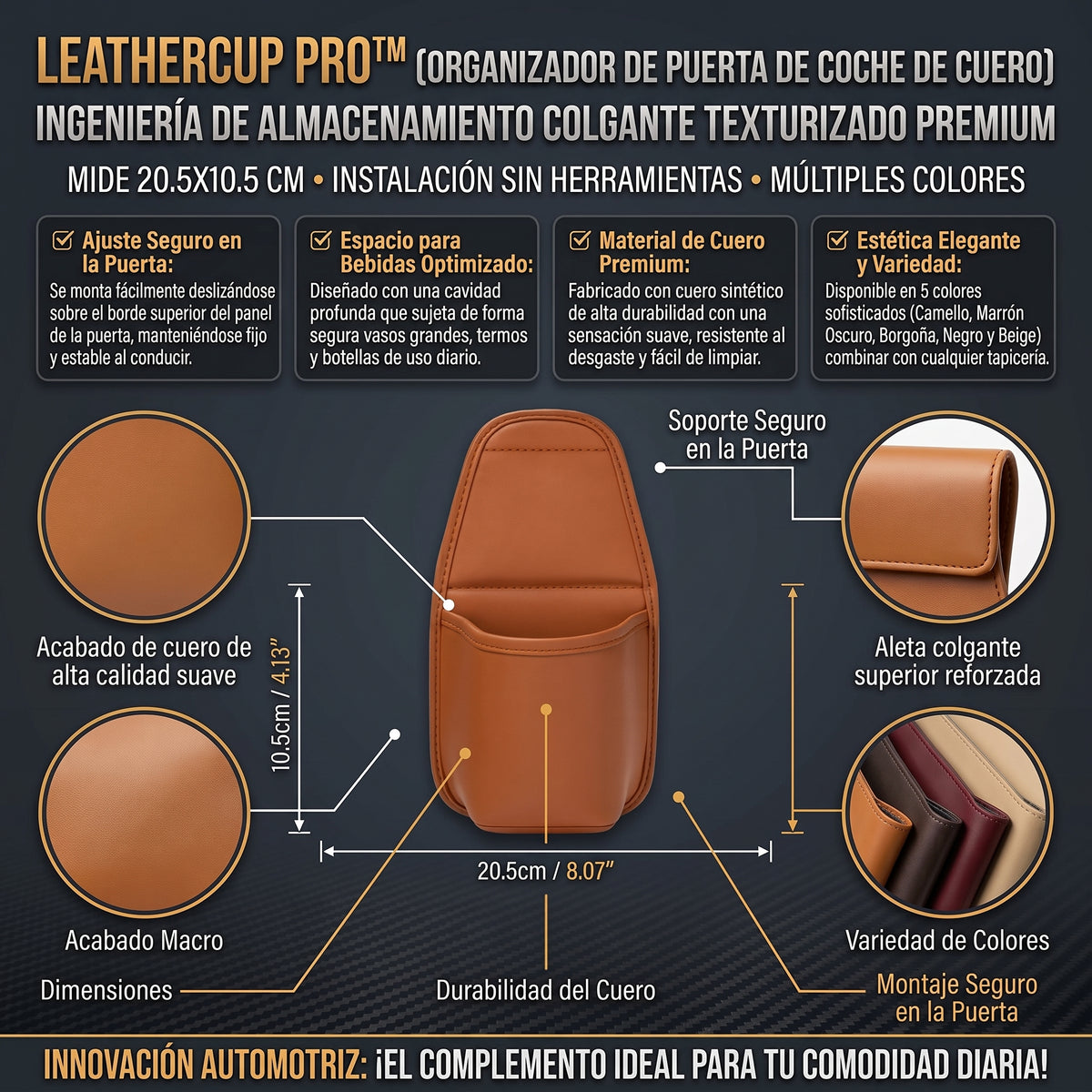 LEATHERCUP™ Organizador Porta Vasos de Cuero para Puerta de Auto