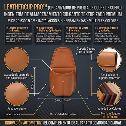 LEATHERCUP™ Organizador Porta Vasos de Cuero para Puerta de Auto