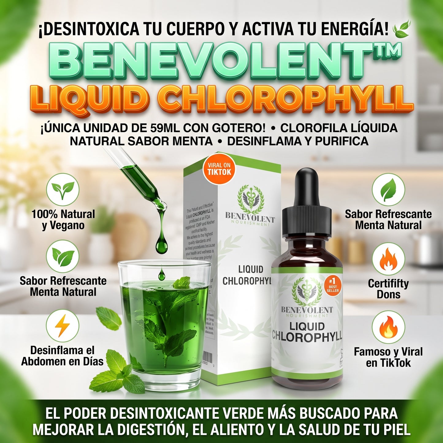 Benevolent Nourishment™ Clorofila Líquida Natural Vegana