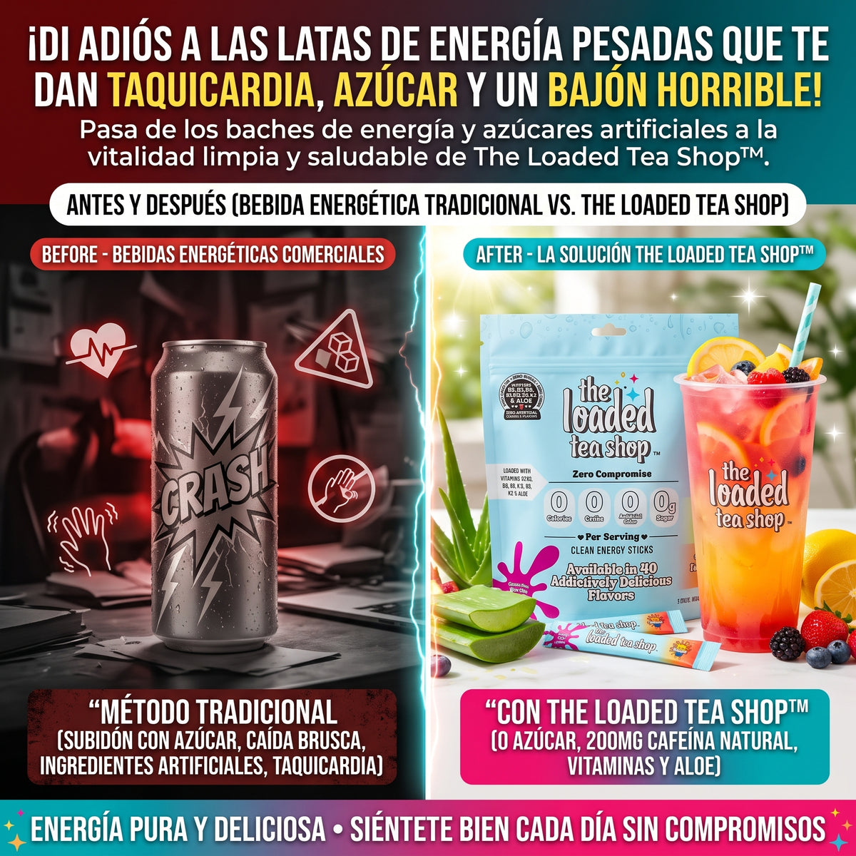 THE LOADED TEA SHOP™ Sobres de Té Energizante en Polvo