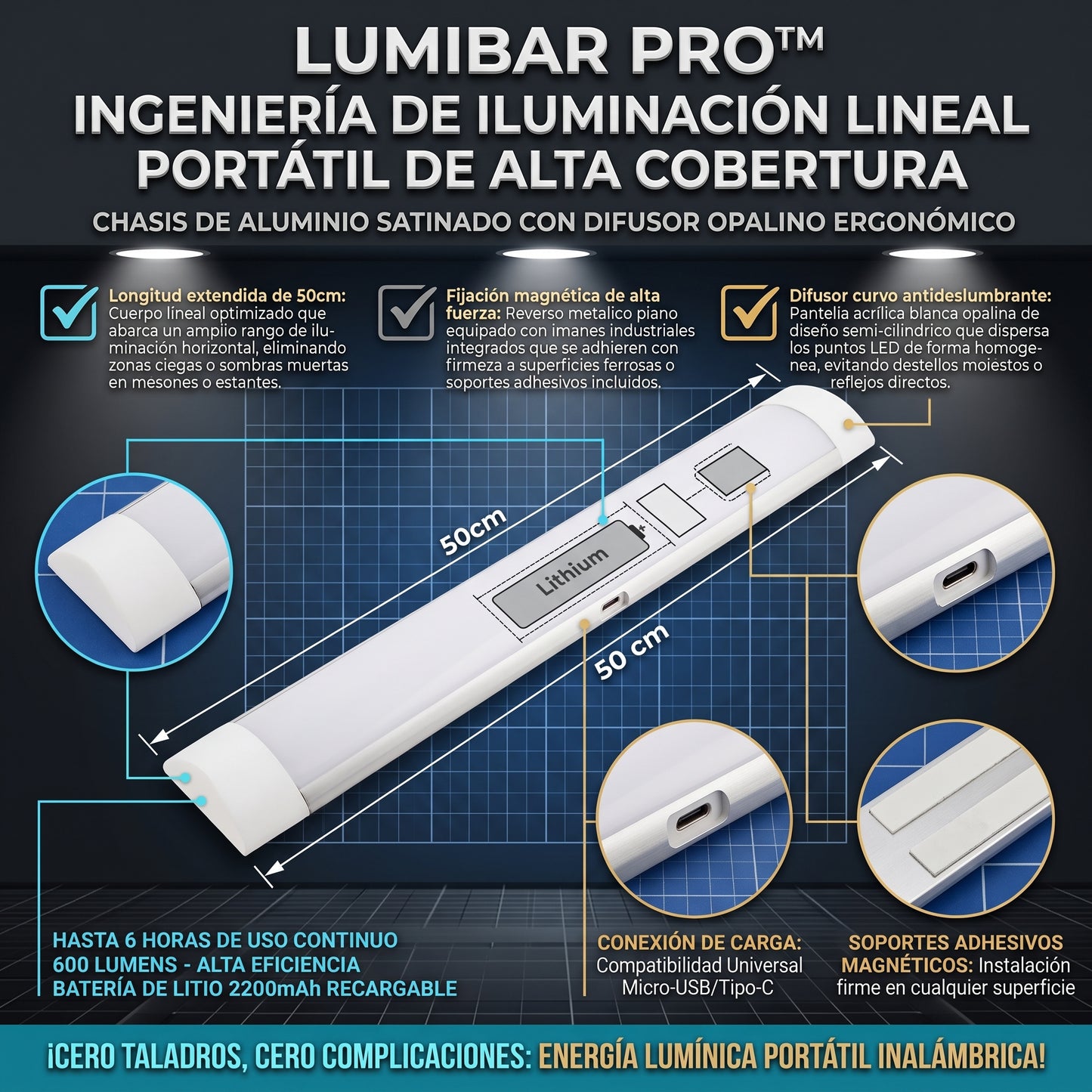 LumiBar PRO™ Lámpara Barra LED Recargable Portátil Magnética x3
