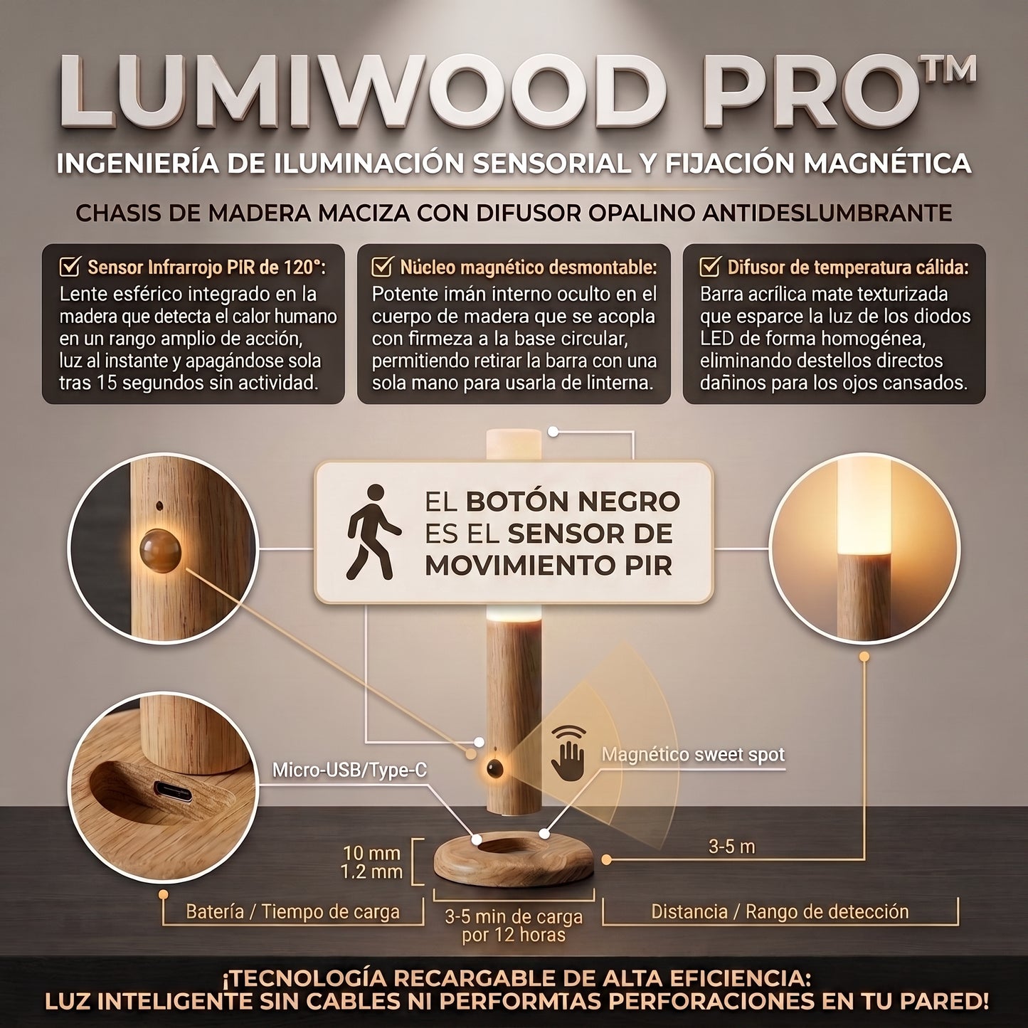 LumiWood PRO™ Luz Nocturna con Sensor de Movimiento X2 und
