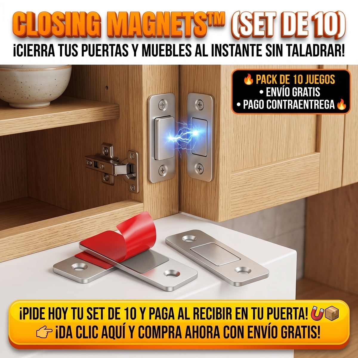 Closing Magnets™ Cierres Magnéticos Puertas y Cajones X 10 Uds