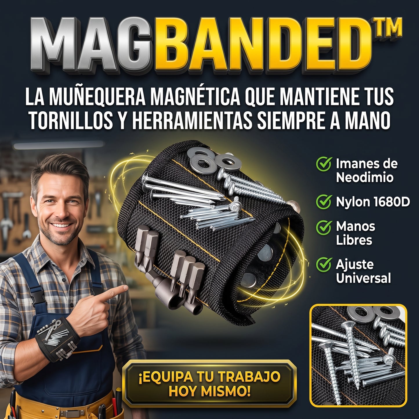 MAGBANDED™ Pulsera / Muñequera Magnética para Herramientas