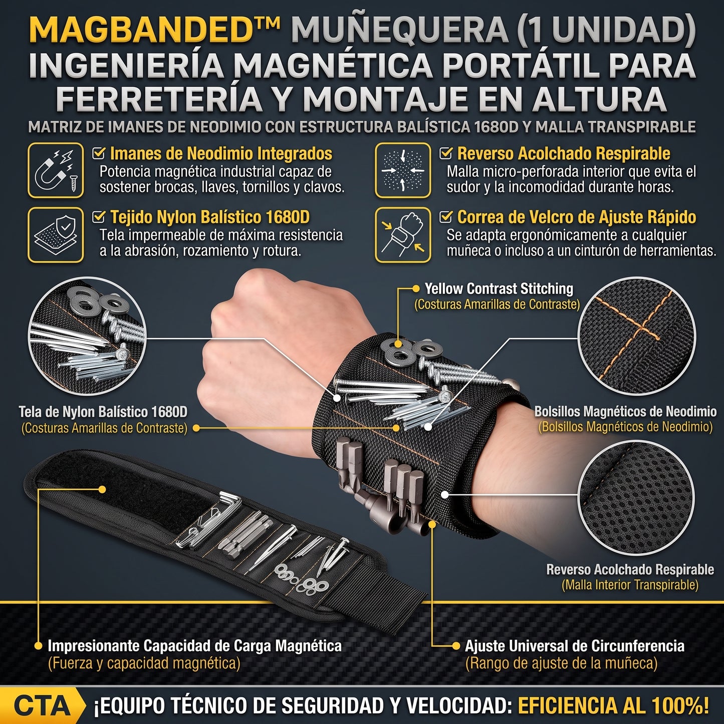 MAGBANDED™ Pulsera / Muñequera Magnética para Herramientas