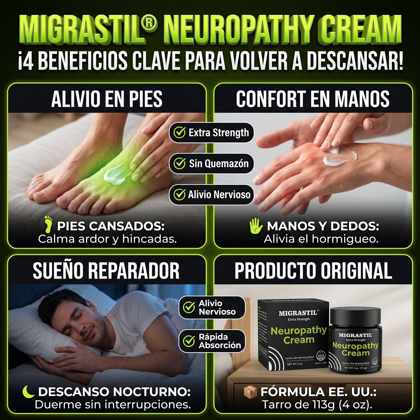 MIGRASTIL® Neuropathy Cream Alivio focalizado Contar El Dolor