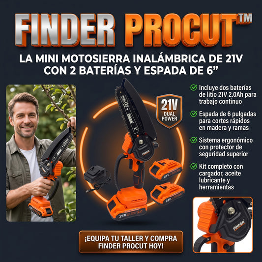FINDER PRO-CUT™ Mini Motosierra Inalámbrica 21V de 6" con Doble Batería
