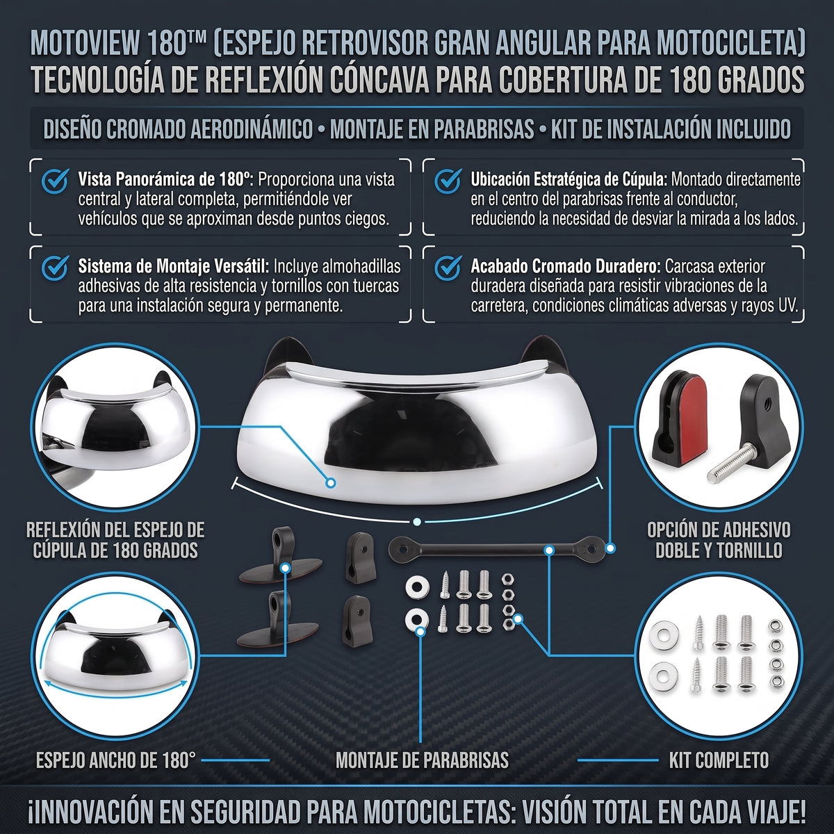 MOTOVIEW™ Espejo Retrovisor Gran Angular de 180° para Motocicleta