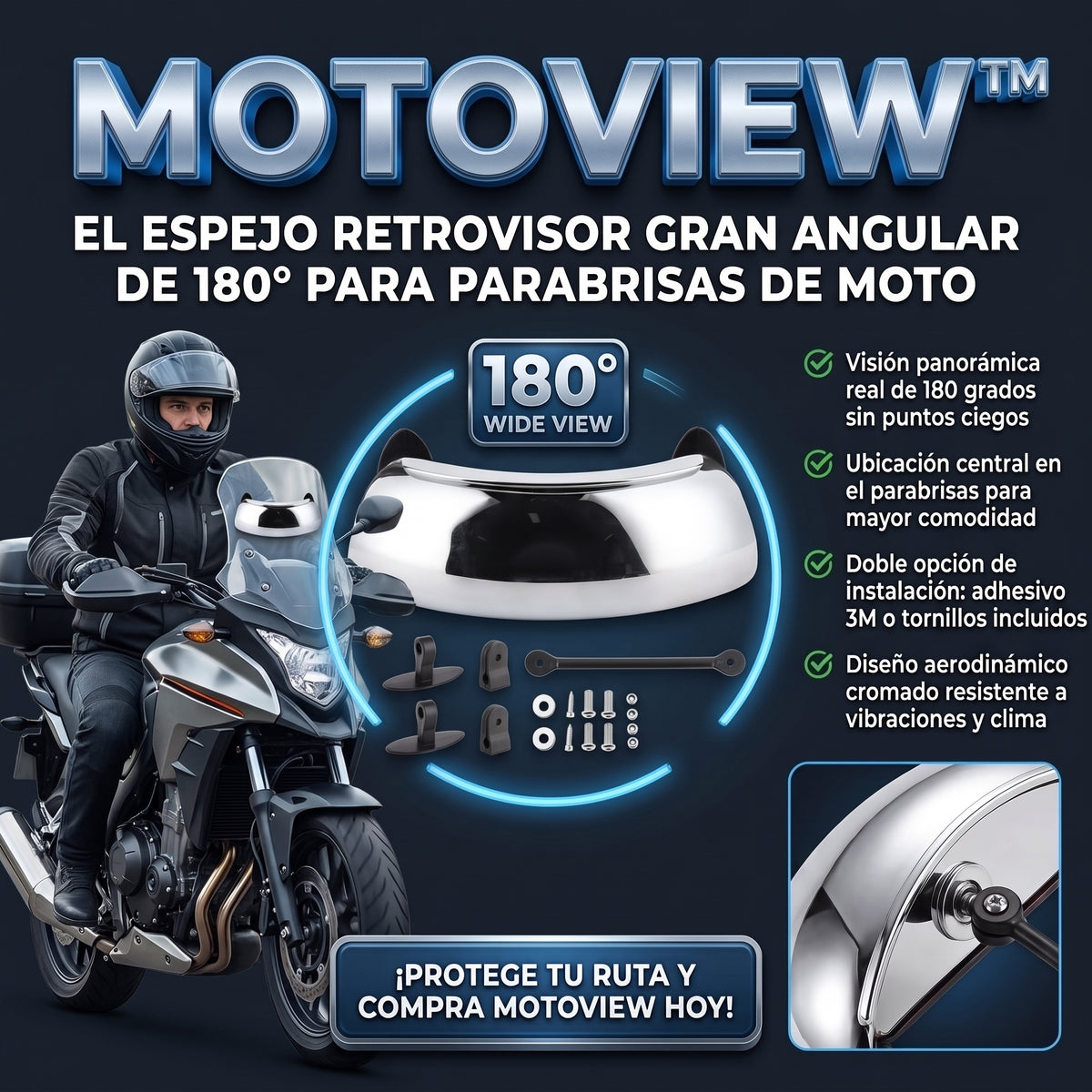 MOTOVIEW™ Espejo Retrovisor Gran Angular de 180° para Motocicleta