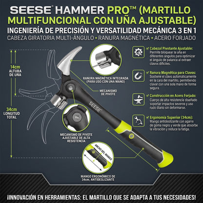 SEESE HAMMER™ Martillo Multifuncional Ajustable, Extractor de Uñas y Magnético