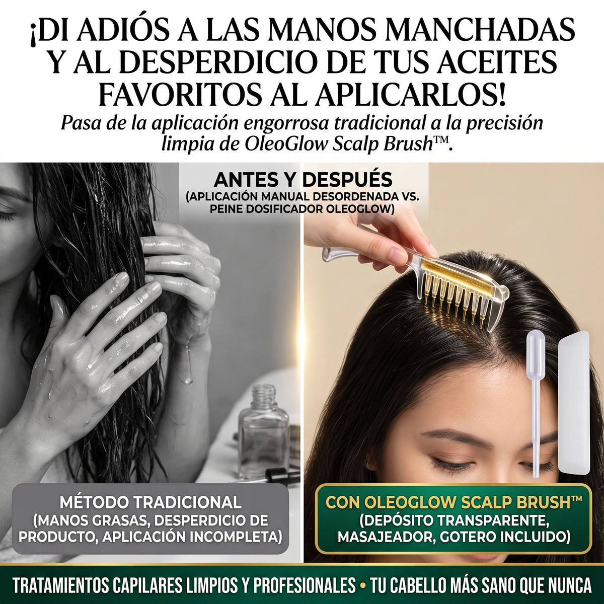 OLEOGLOW™ Peine Aplicador y Dosificador de Aceite Capilar