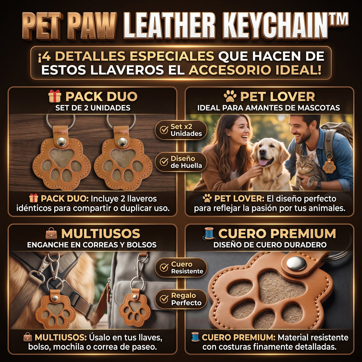 PET PAW KEYCHAIN™ Llavero Conmemorativo de Cuero para Huella de Mascota SET 2