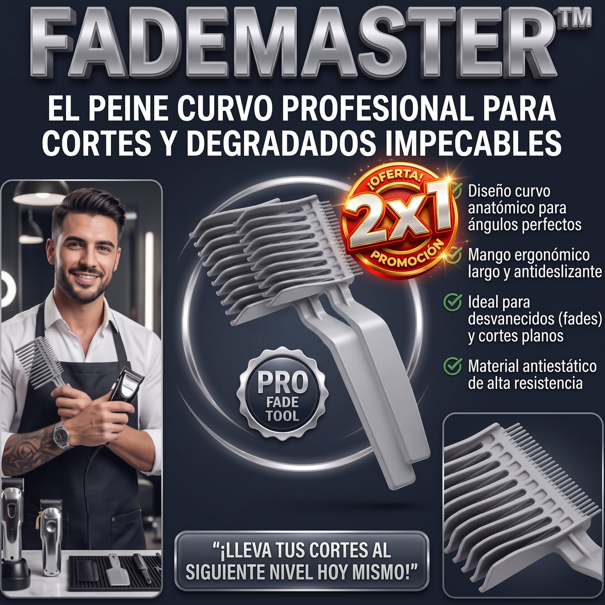 FADEMASTER™ Peine de Posicionamiento Curvado Profesional 2x1