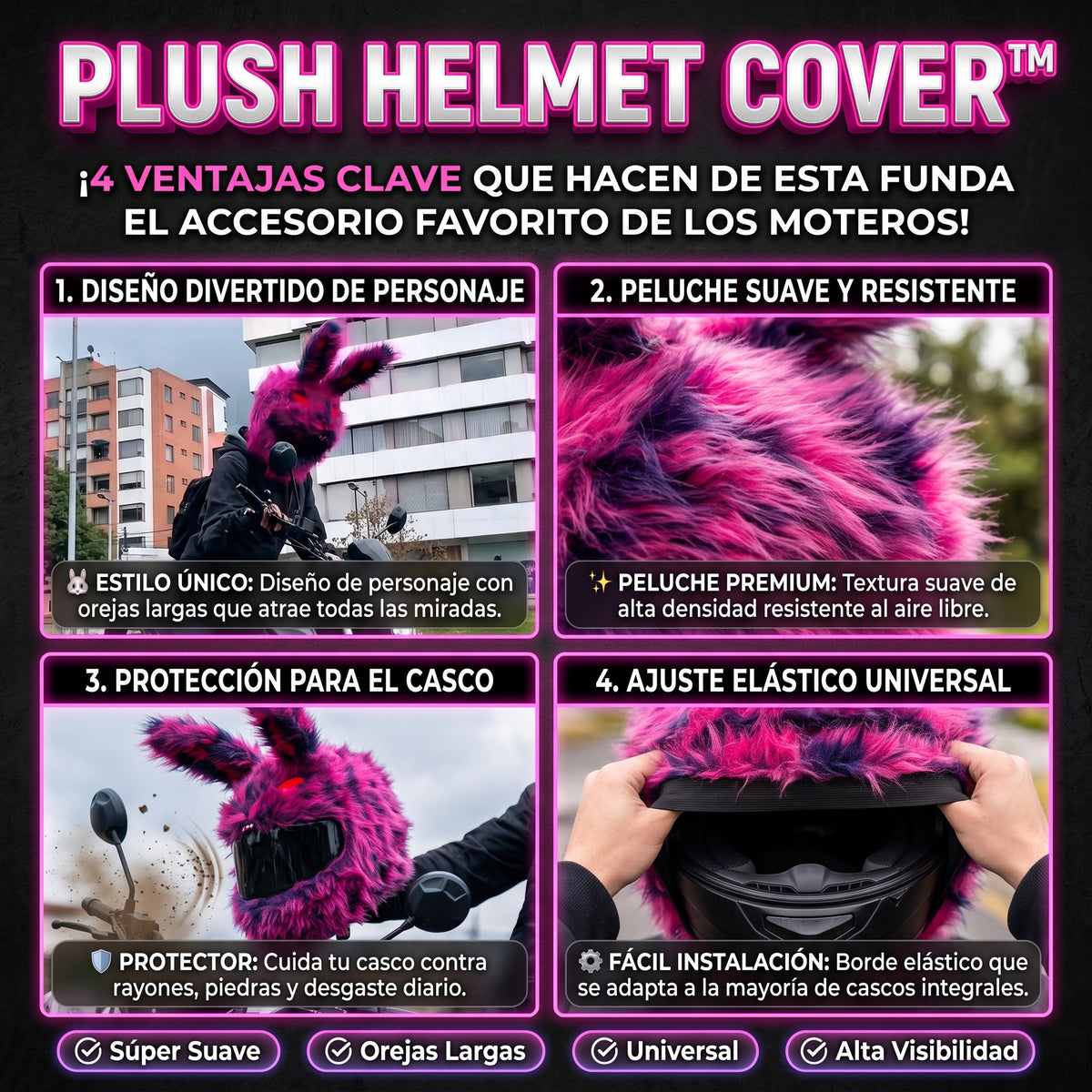 FUNNY PLUSH HELMET™ Funda de Peluche para Casco de Moto 2X1
