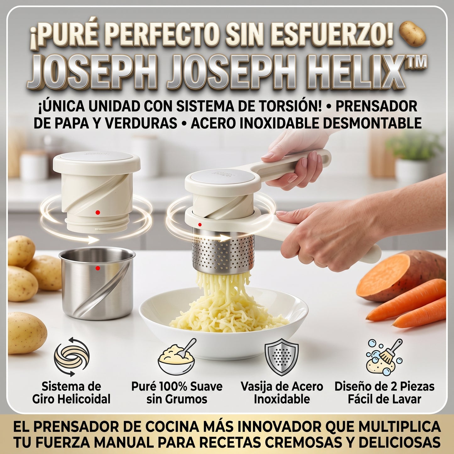 Joseph Joseph Helix™ Prensador Manual de Papa y Verduras