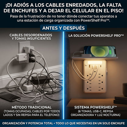 POWERSHELF™ Extensión de Enchufe de Pared con Repisa y Luz Nocturna