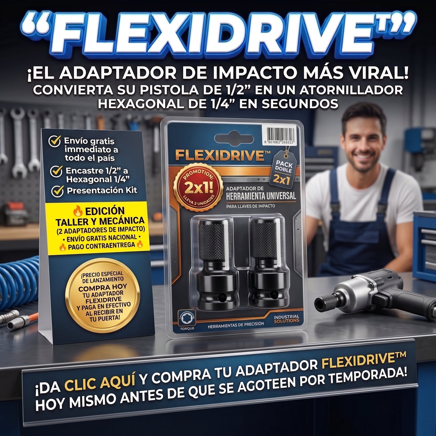 FlexiDrive™ Adaptador de Taladro de Impacto 2x1