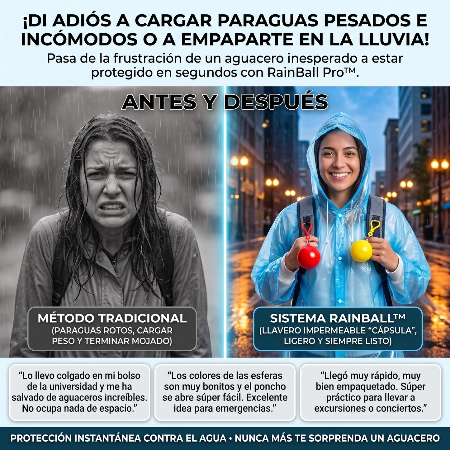 RAINBALL™ Chubasquero Portátil de Emergencia en Llavero Esférico x2 und