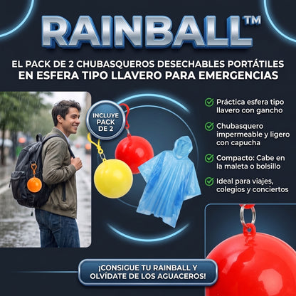 RAINBALL™ Chubasquero Portátil de Emergencia en Llavero Esférico x2 und