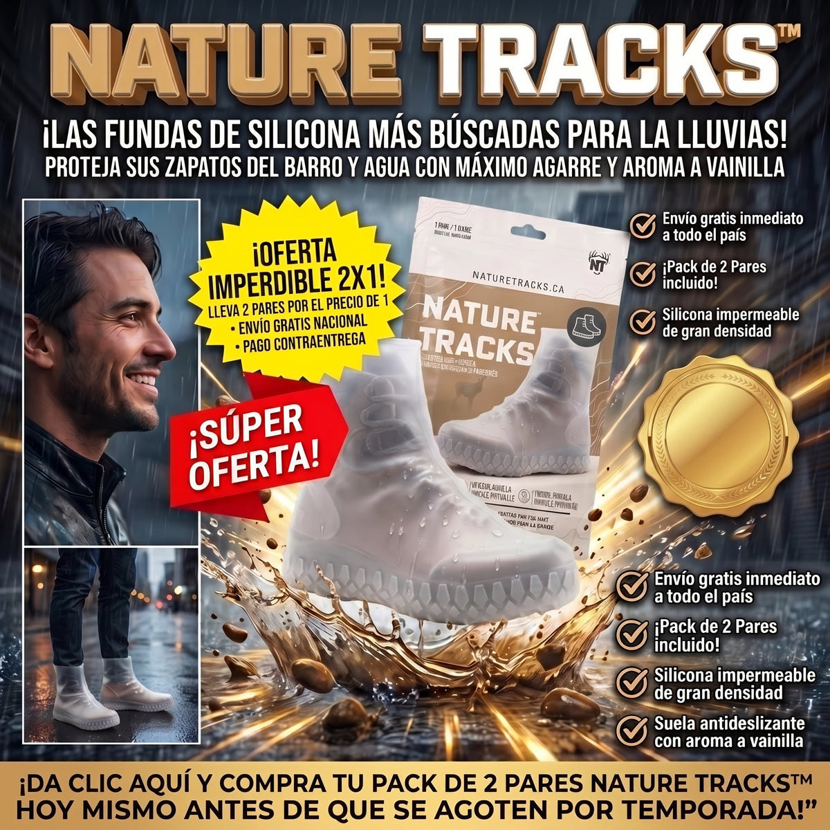 Nature Tracks™ Fundas Cubre-Calzado Impermeables de Silicona 2 POR 1