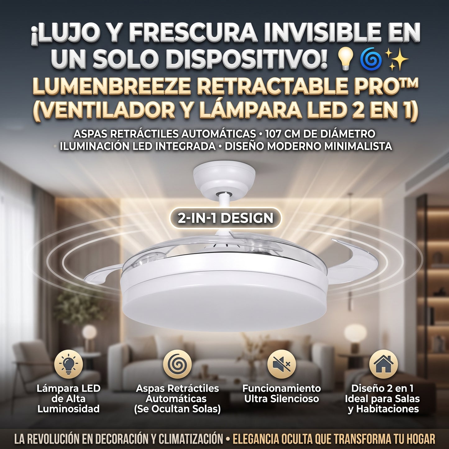 LUMENBREEZE™ Ventilador de Techo LED con Aspas Ocultas
