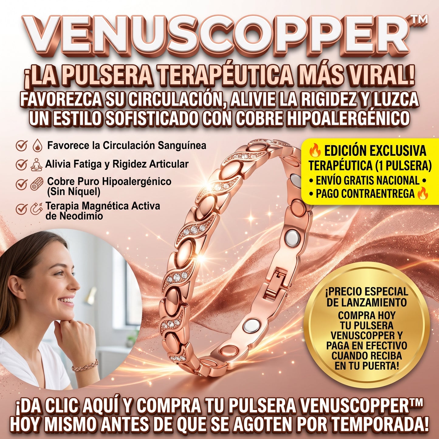 VENUSCOPPER™ Pulsera Terapéutica Magnética de Cobre