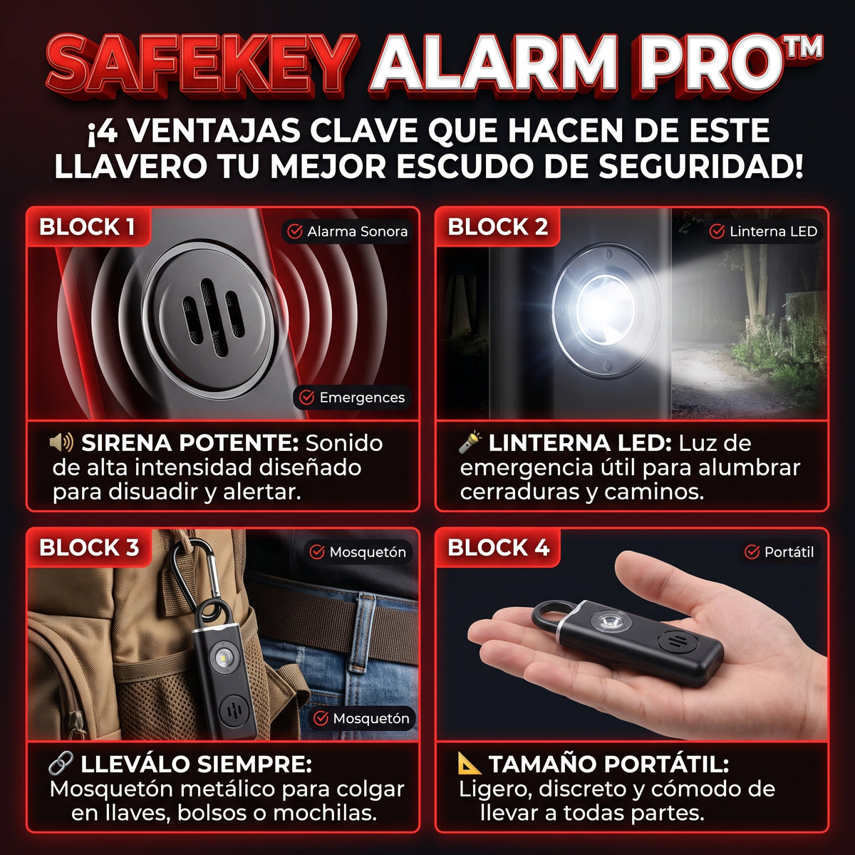 SAFEKEY ALARM™ Llavero de Alarma de Defensa Personal