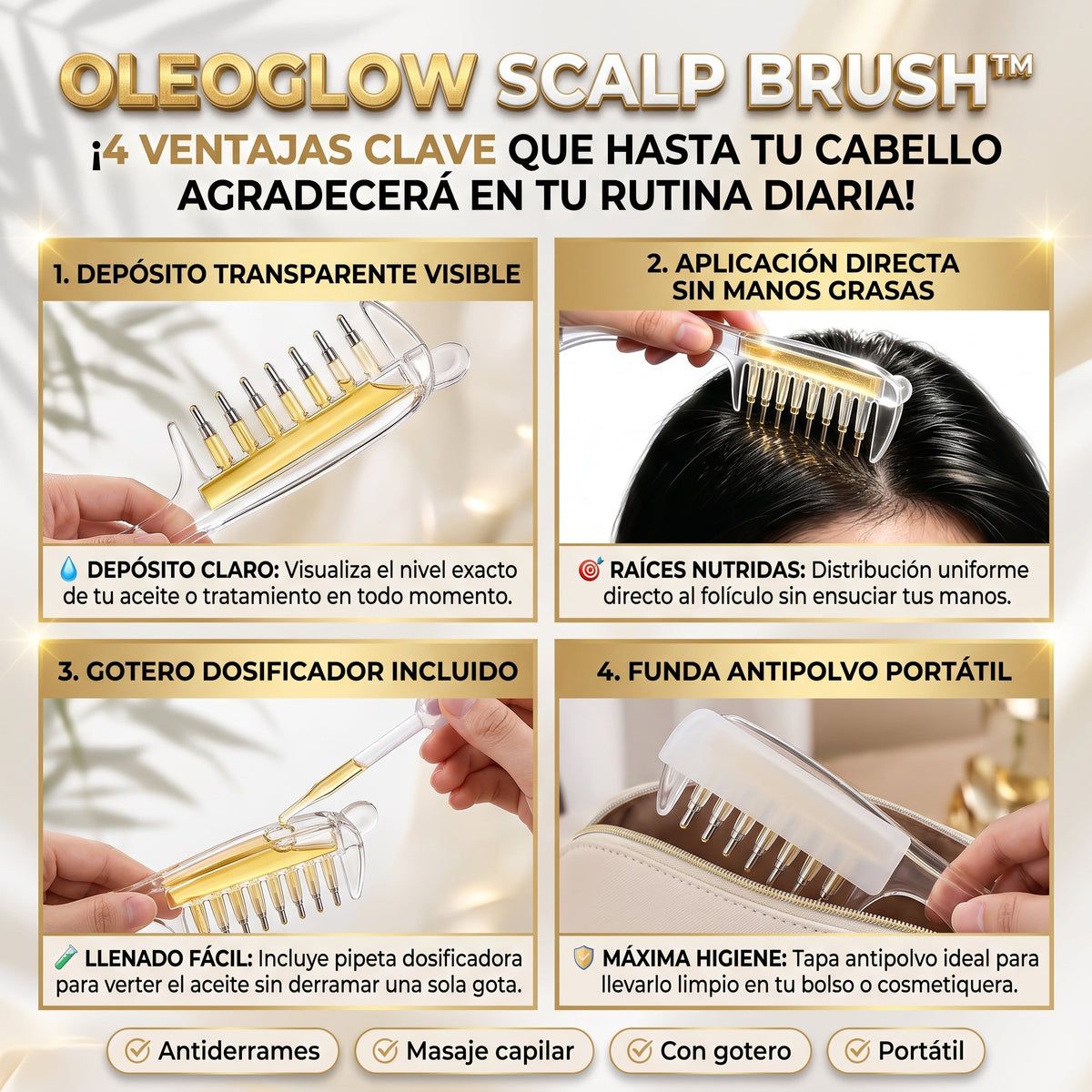 OLEOGLOW™ Peine Aplicador y Dosificador de Aceite Capilar
