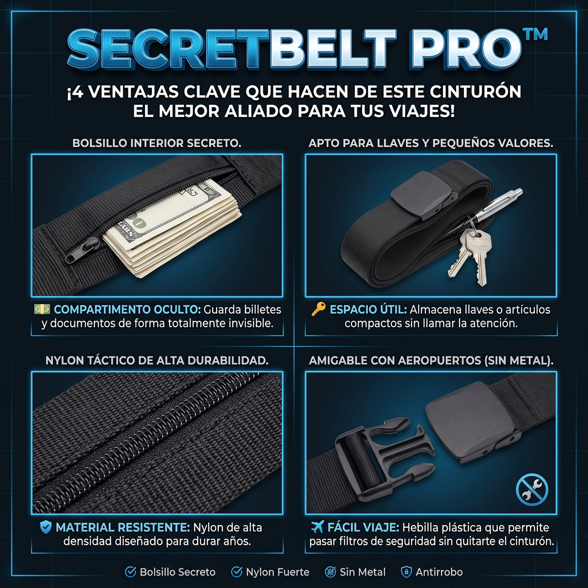 SECRETBELT™ Cinturón de Seguridad Antirrobo Oculto con Bolsillo Secreto
